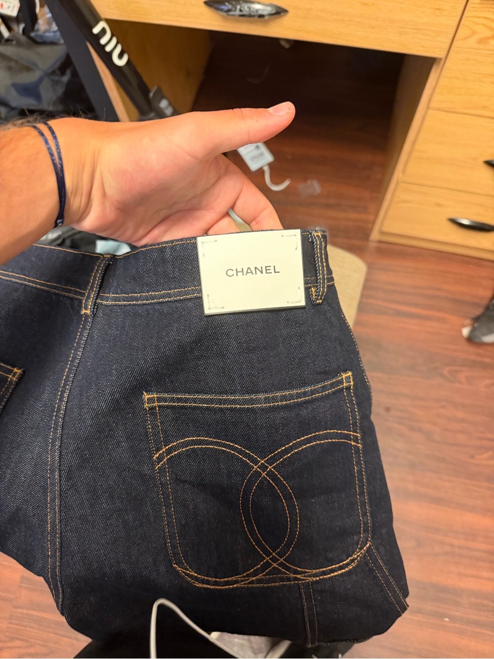 CHANEL Men’s Dark Indigo Straight Jeans with Contrast Stitching